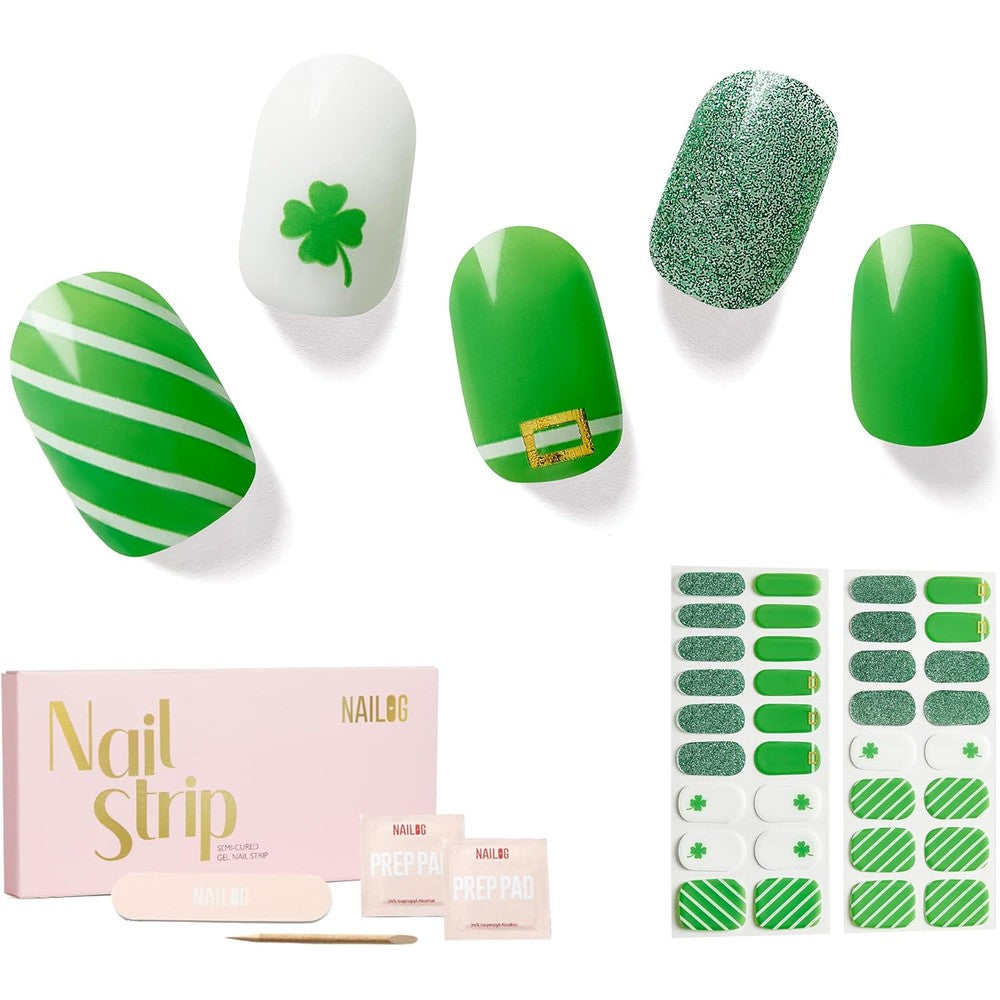 Nailog St Patricks Day semi cured gel nail strips front packaging