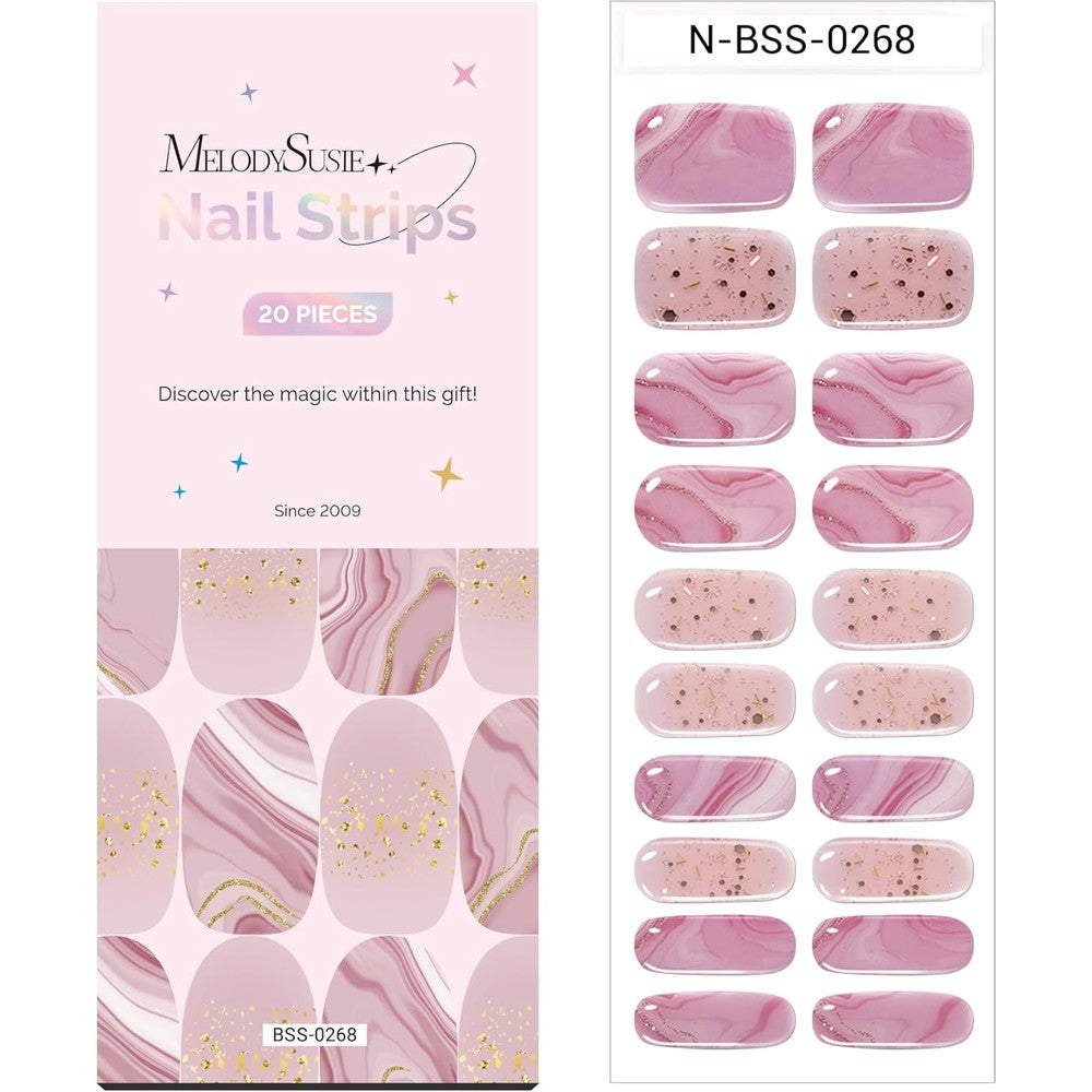 MelodySusie Semi Cured Gel Nail Strips Nude Pink Marble front packaging