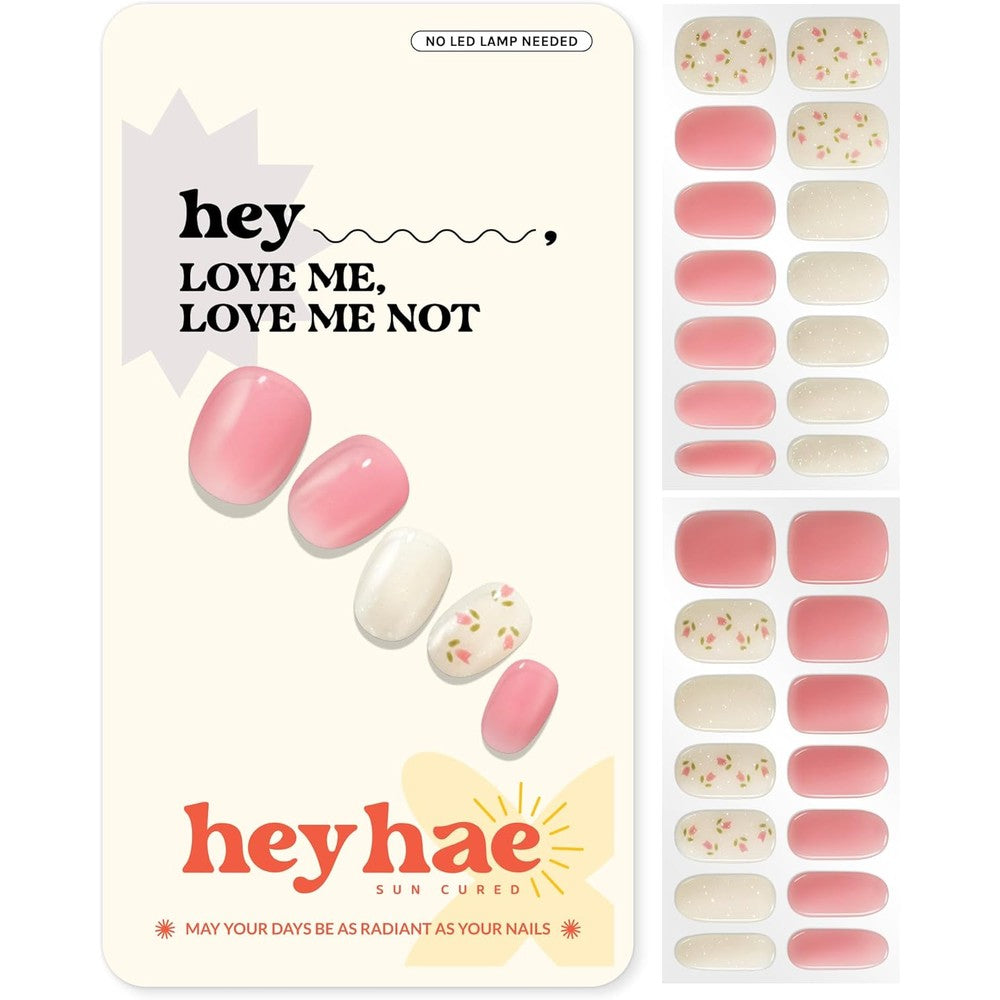 Heyhae Love Me Love Me Not semi cured gel nail strips front packaging