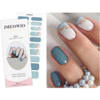 Jmeowio gel nail stickers front view showing gold glitter gradient blue design.