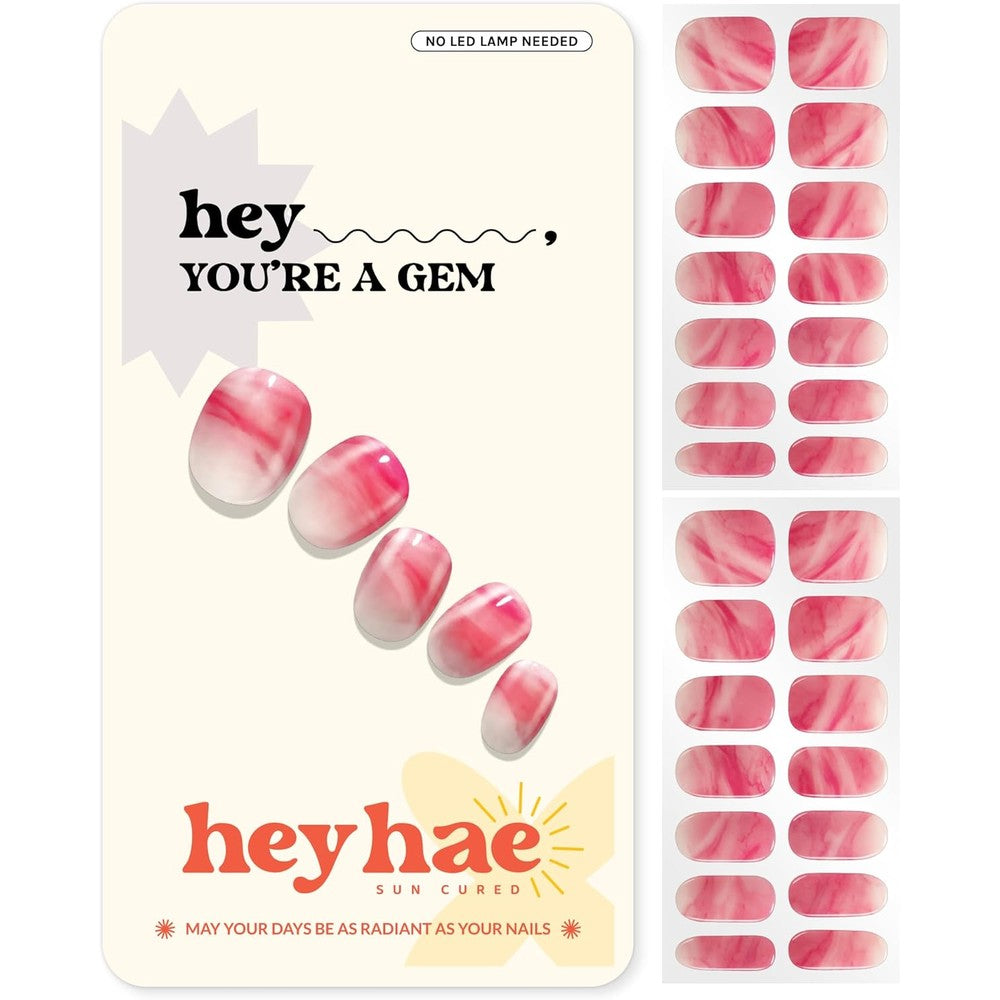 Heyhae semi cured gel nail strips marble red front view