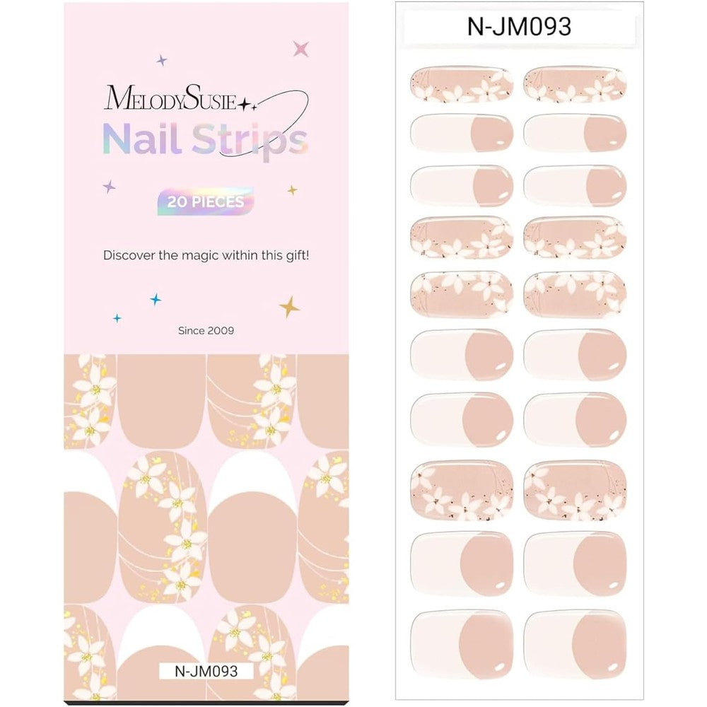 MelodySusie semi cured gel nail strips white flower packaging front view