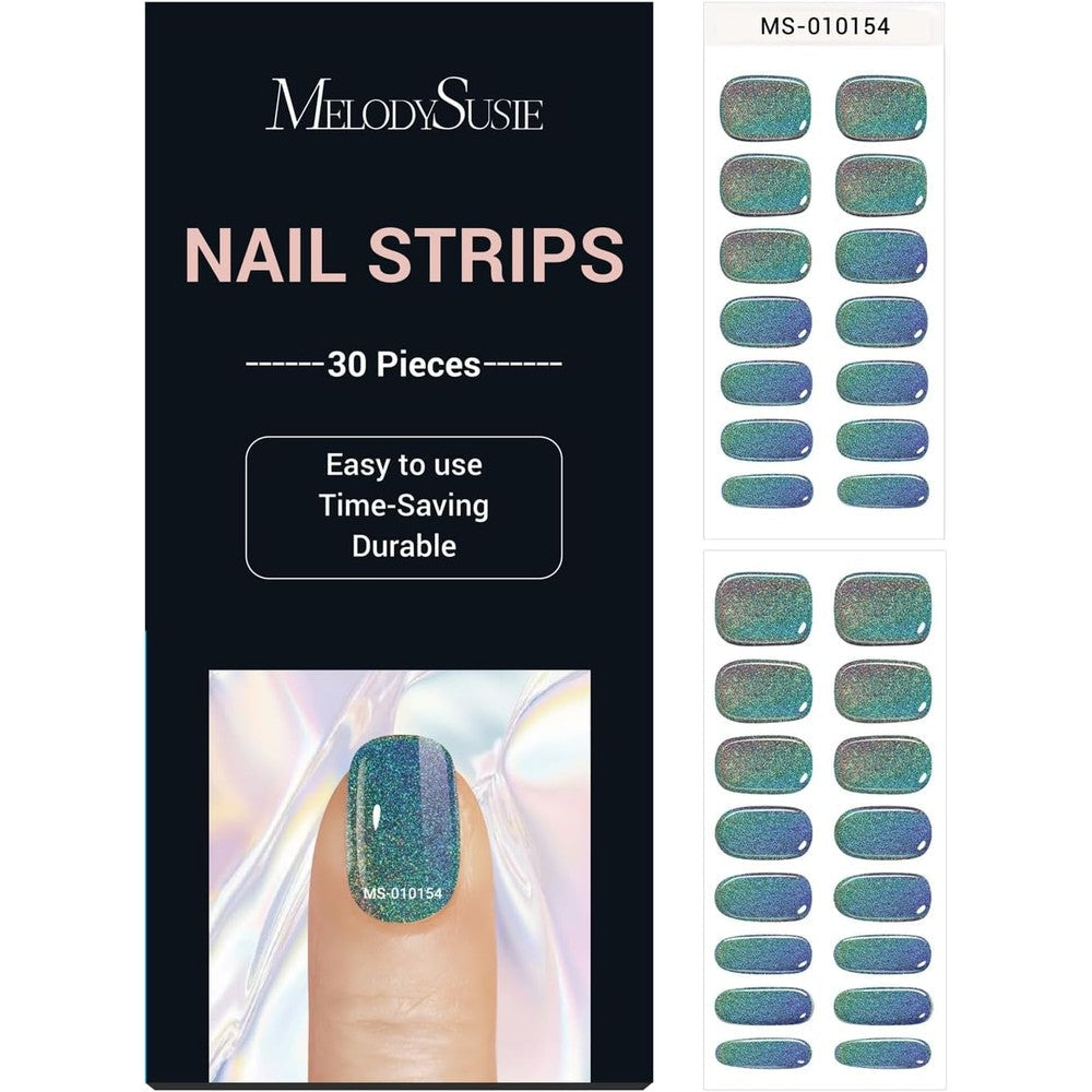MelodySusie 30 pieces semi cured gel nail strips chrome packaging front view