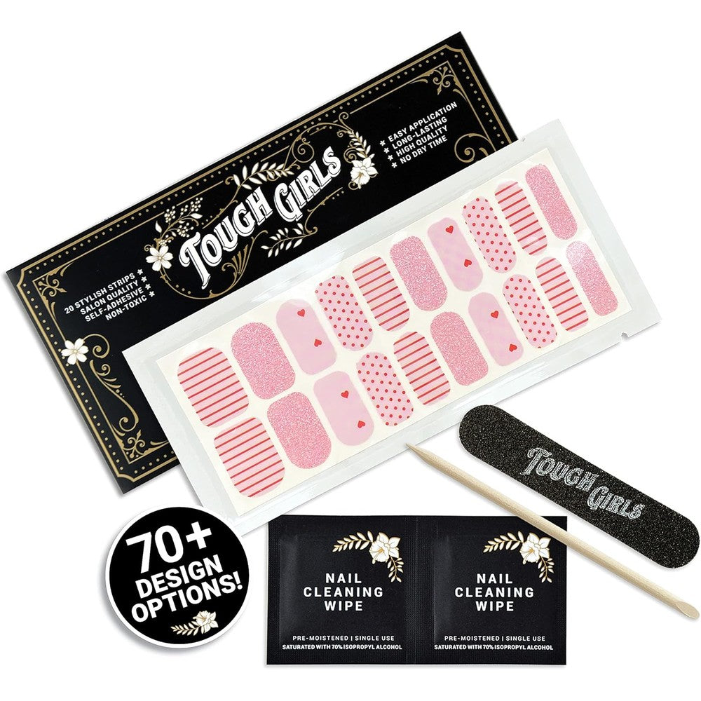 Tough Girls gel nail polish strips set with pink glitter design