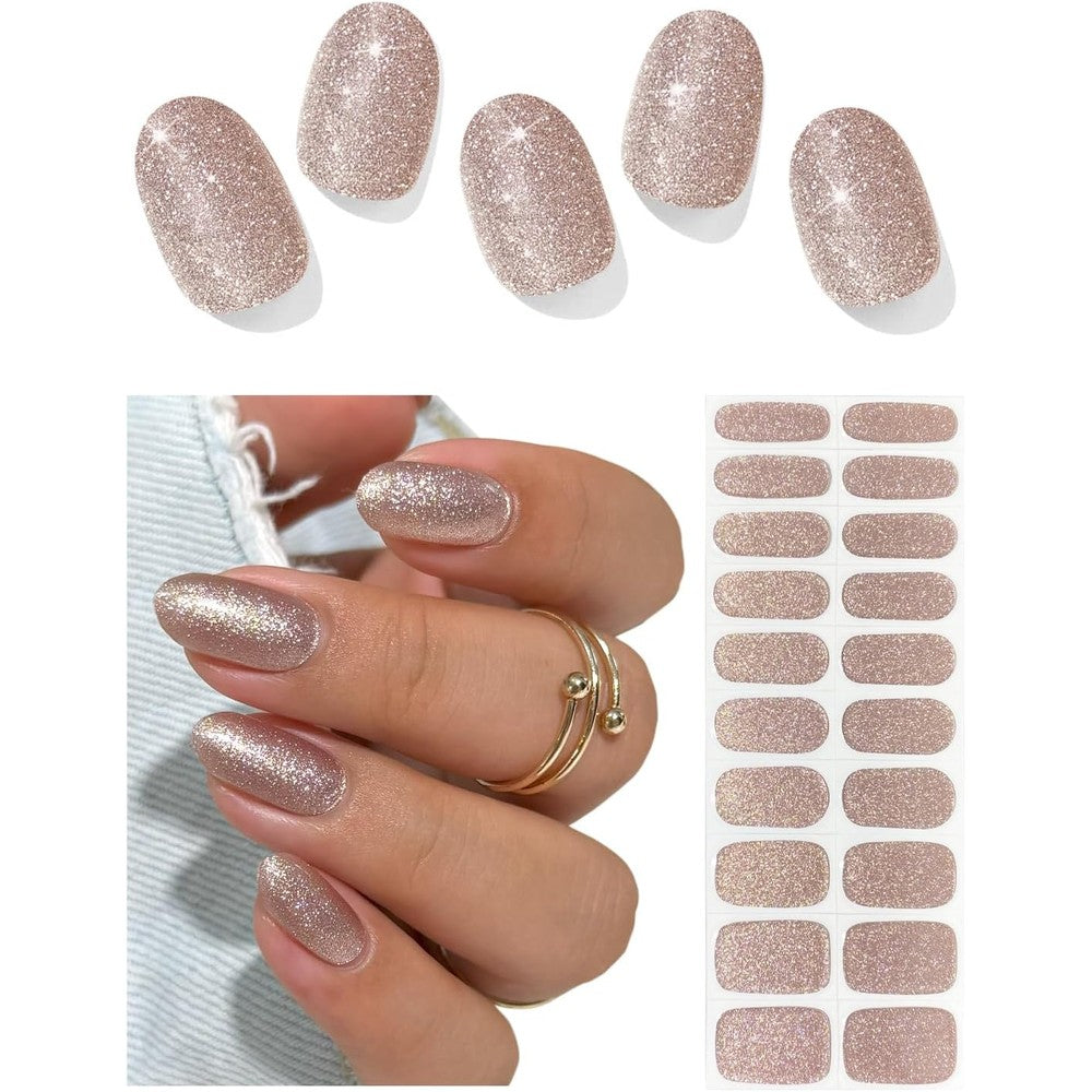 AutyaMee Champagne Gold Glitter semi cured gel nail strips front packaging