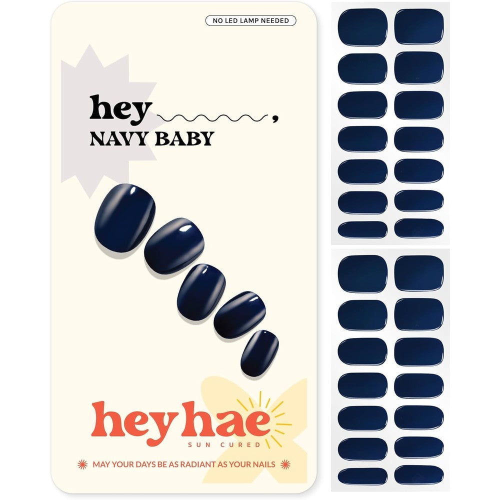 Heyhae Navy Baby semi cured gel nail strips kit front packaging view
