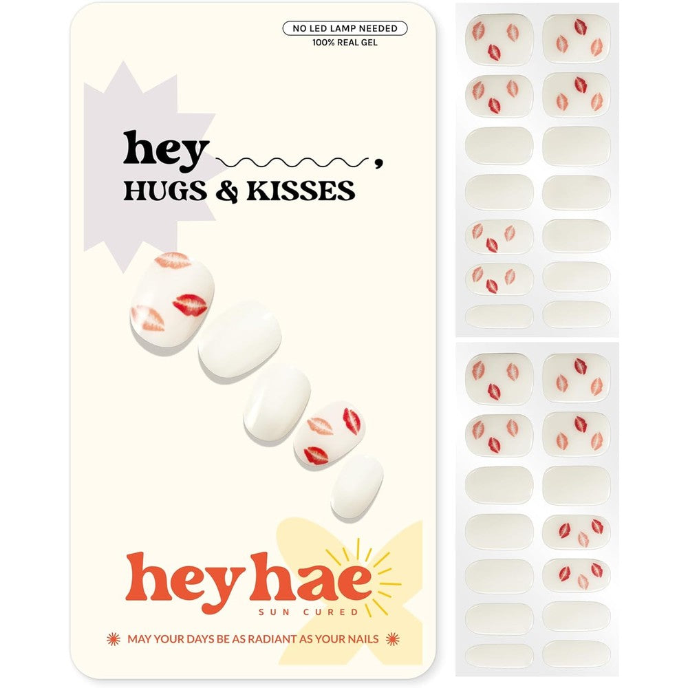 Heyhae semi cured gel nail strips hugs and kisses front view