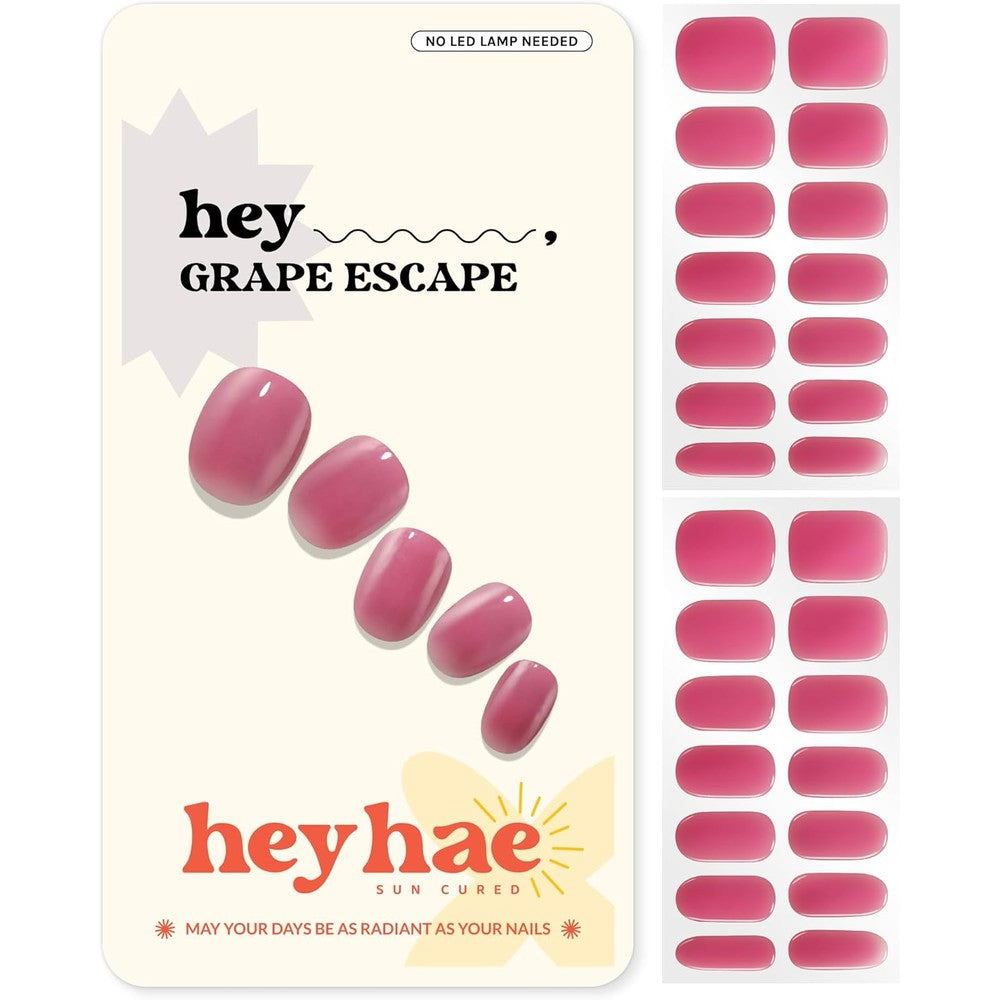 Heyhae semi cured gel nail strips grape escape front view