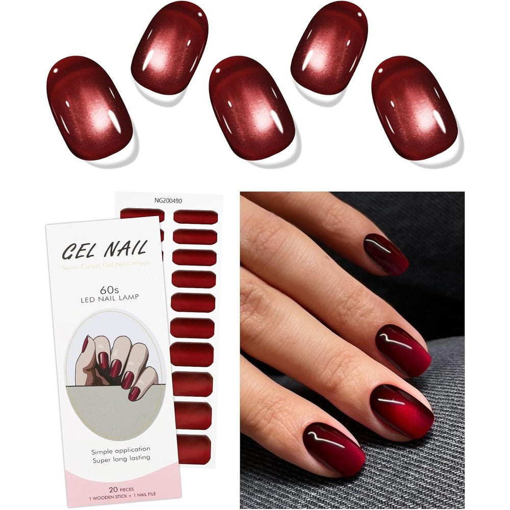 Jmeowio cat eye red semi-cured gel nail stickers kit