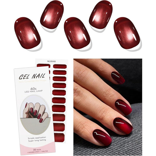 Jmeowio cat eye red semi-cured gel nail stickers kit
