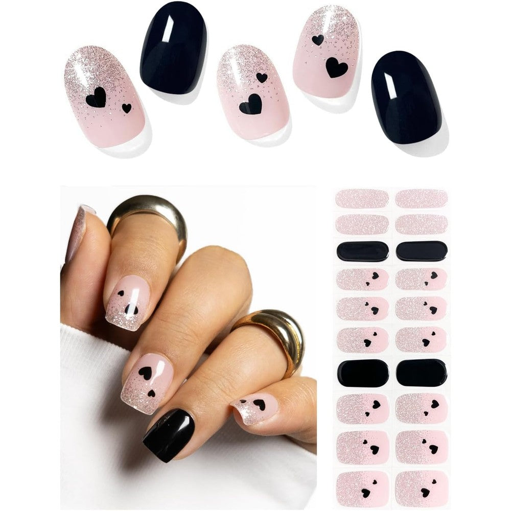 Krtbkr semi cured gel nail strips black love heart front packaging