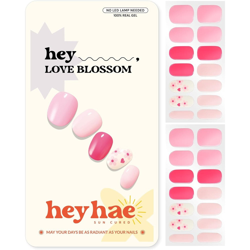 Heyhae semi cured gel nail strips Love Blossom front view