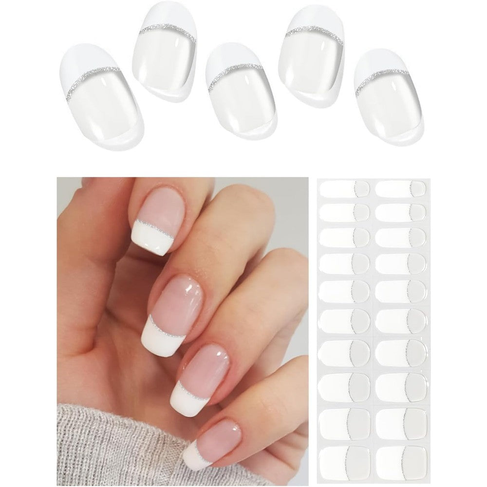 AutyaMee White French Tip semi cured gel nail strips kit