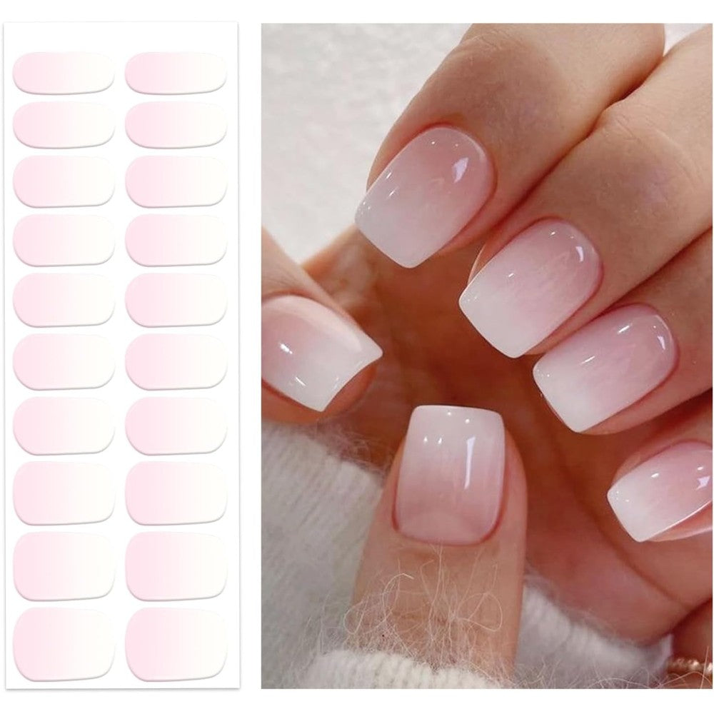 Oauee semi-cured gel nail strips pink ombre front view
