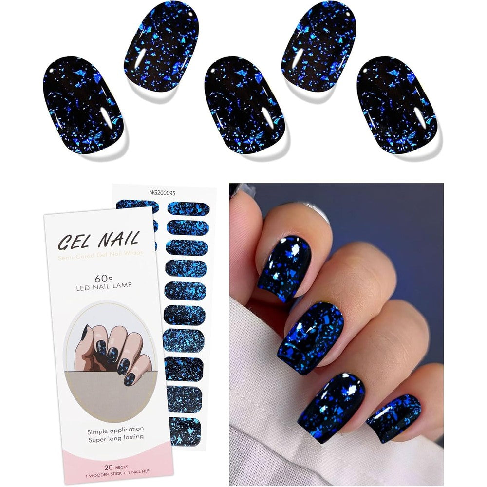 Jmeowio Dark Blue Semi Cured Gel Nail Stickers kit front view