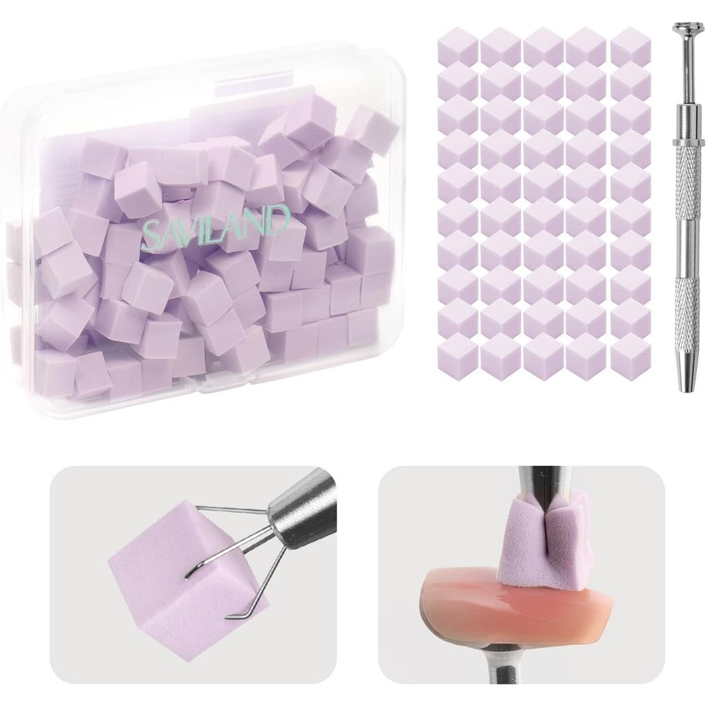 Saviland 100 piece nail sponge set with metal grabbing pen