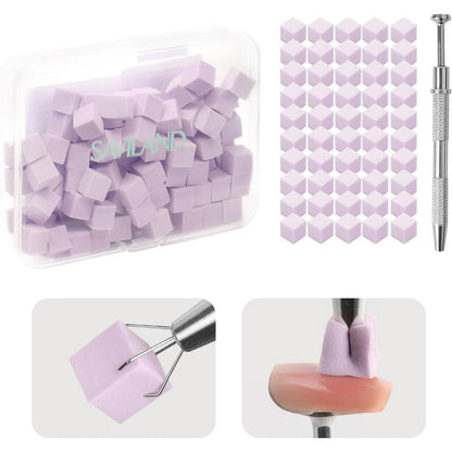 Saviland 100 piece nail sponge set with metal grabbing pen