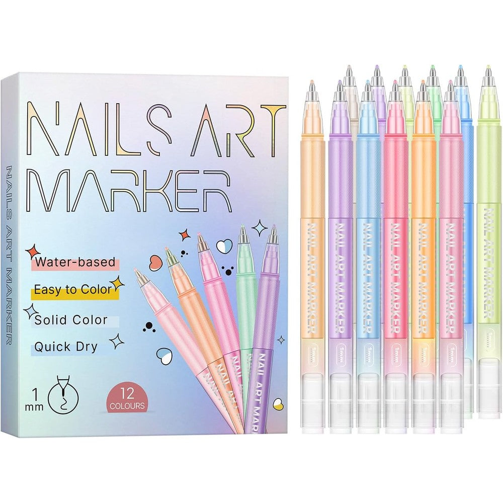 Doaibaks 12 colors nail art pens set front view professional markers