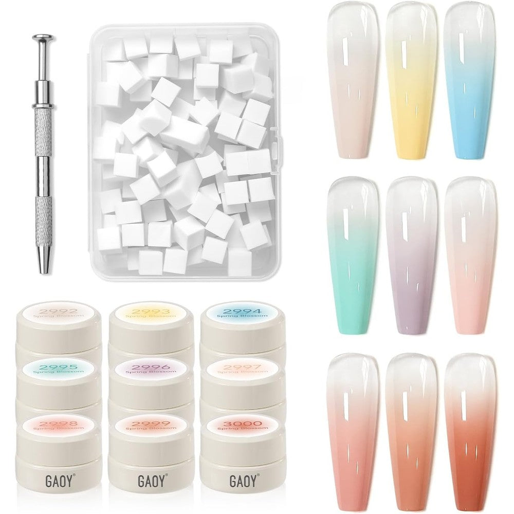 Gaoy ombre gel nail polish kit with 9 colors and sponge tool.