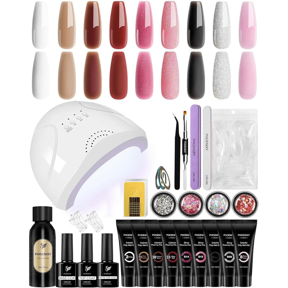 Phoenixy poly nail gel kit 9 colors set with UV lamp