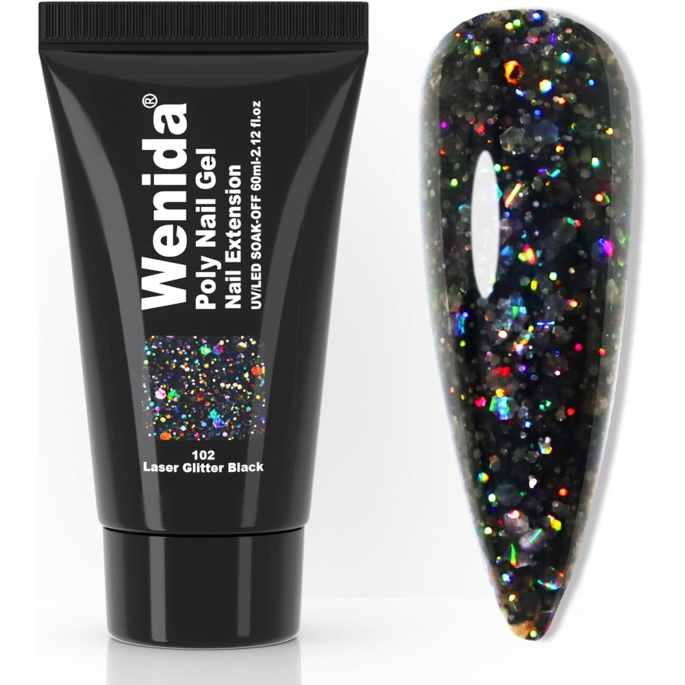 Wenida Laser Black Glitter Poly Gel 60ml front view