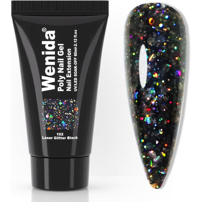 Wenida Laser Black Glitter Poly Gel 60ml front view