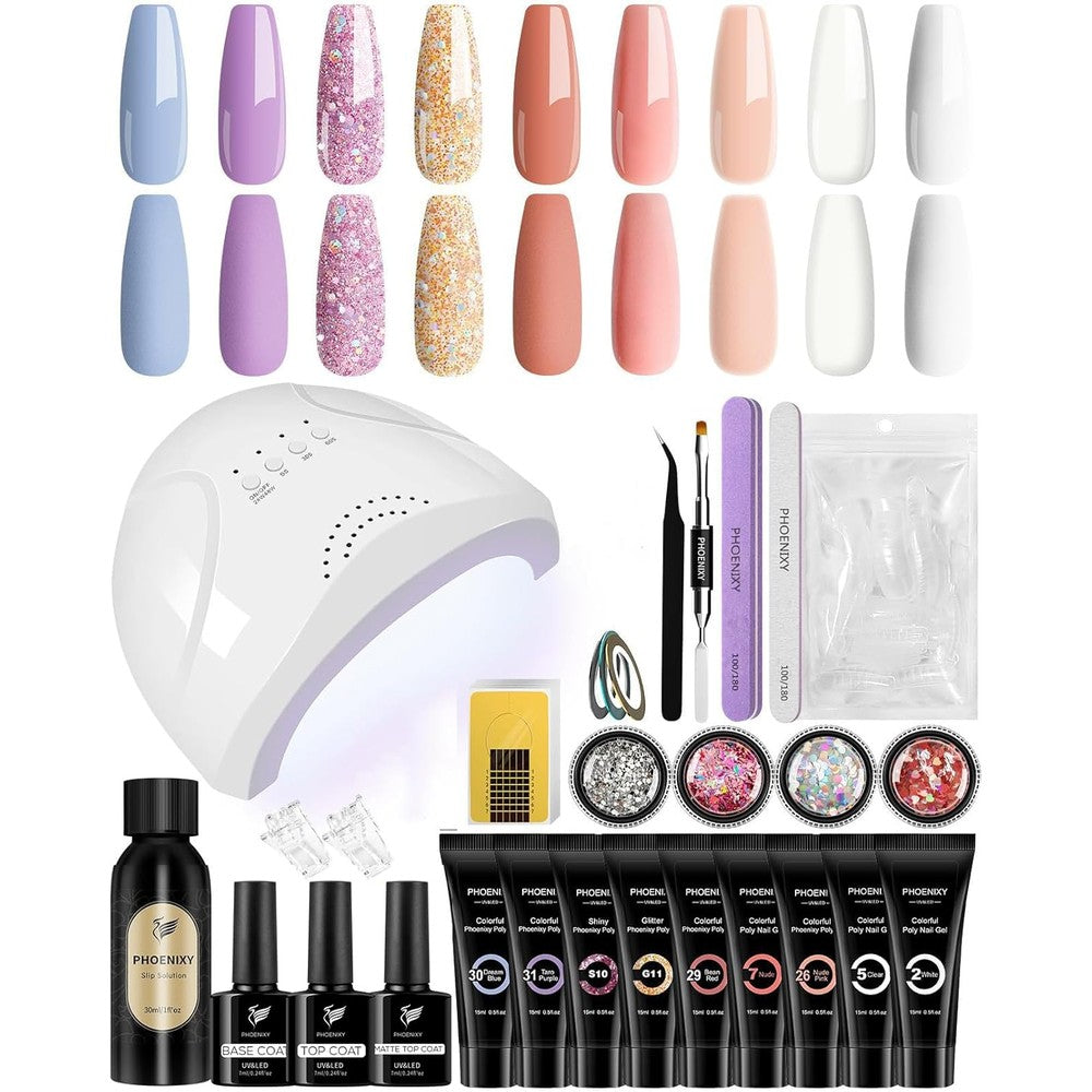 Phoenixy Poly Nail Gel Kit with 48W LED lamp and tools