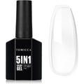 Tomicca Clear Builder Gel bottle front view showcasing the sleek black octagonal cap and 15 milliliters volume.