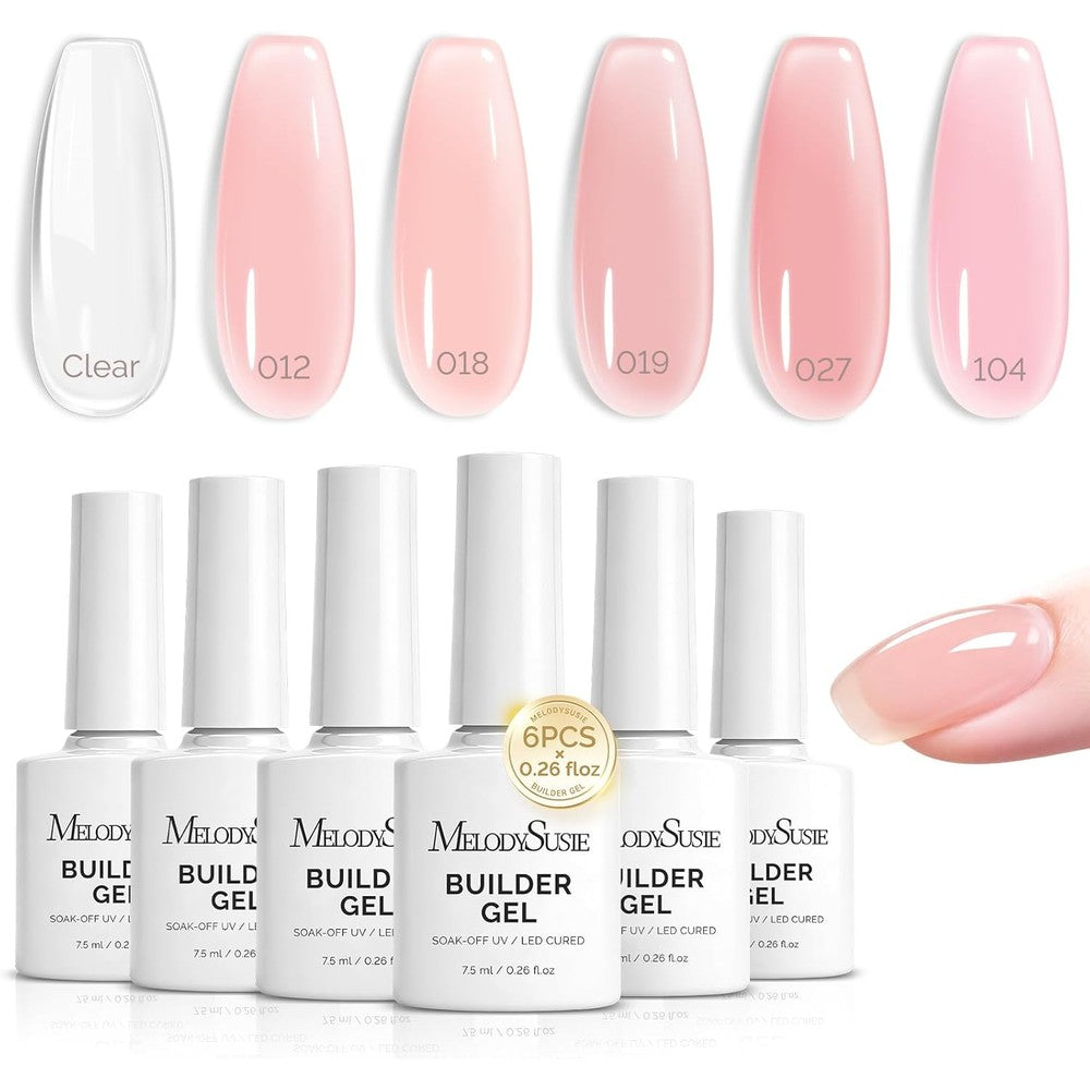 MelodySusie Builder Gel Nail Polish Set front view showing 6 bottles