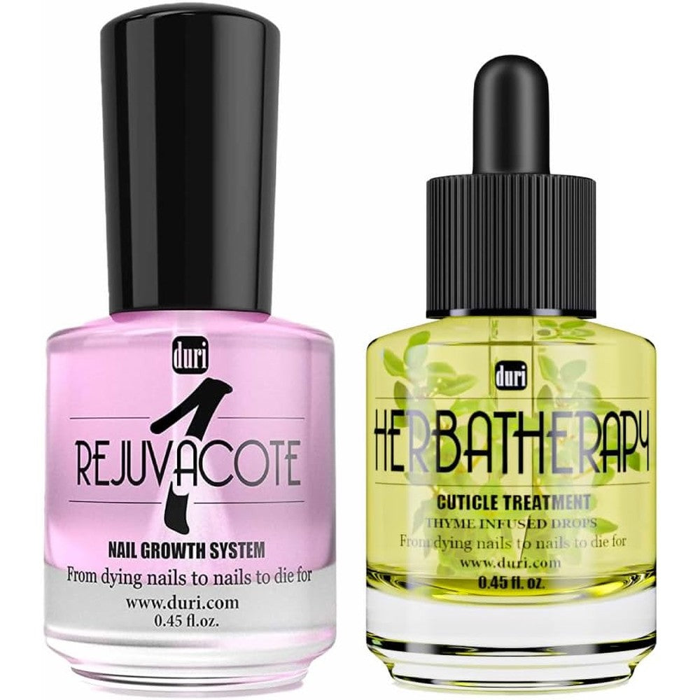 Duri Rejuvacote 1 Nail Growth System bottle and Herbatherapy Cuticle Treatment drops set