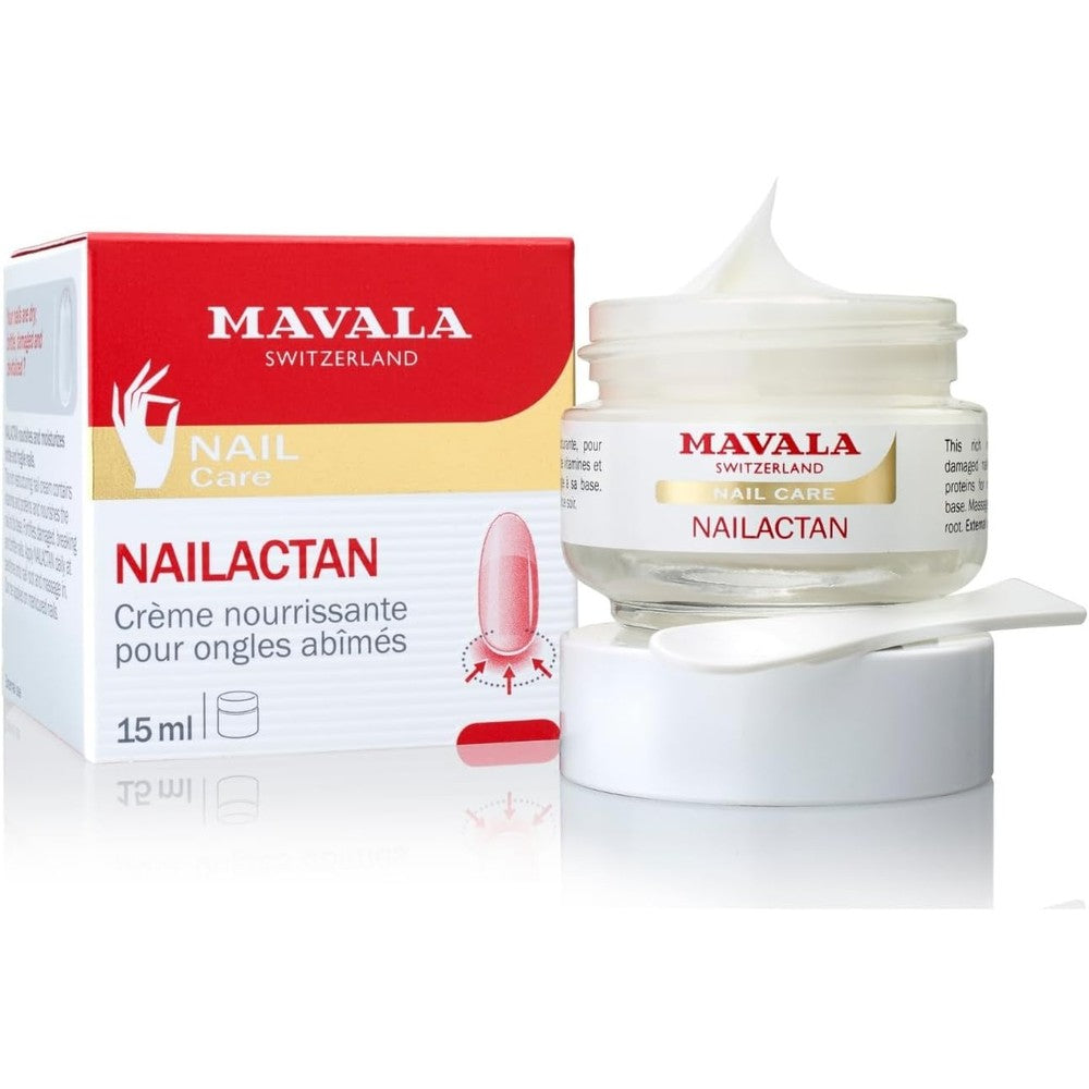 Mavala Nailactan nutritive nail cream in a 0.5 ounce jar for brittle nail repair