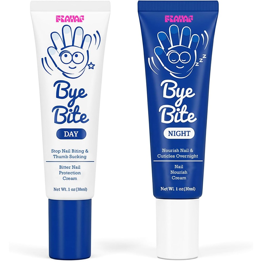 FIAYAF ByeBite Nail Biting Solution day and night cream tubes front view