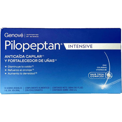Genove Pilopeptan Intensive 150g front view hair and nail supplement sachets.