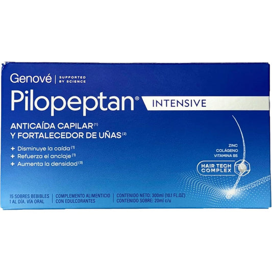 Genove Pilopeptan Intensive 150g front view hair and nail supplement sachets.