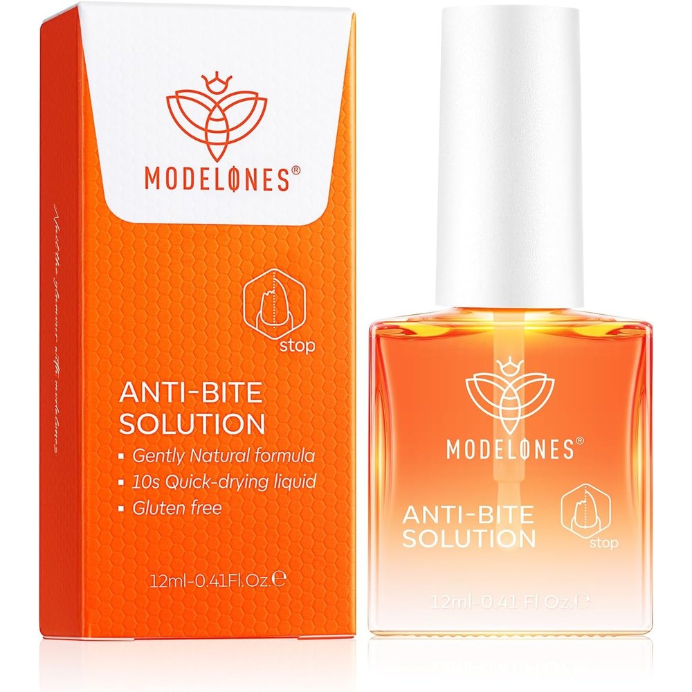 Modelones nail biting treatment front view bottle with brush applicator