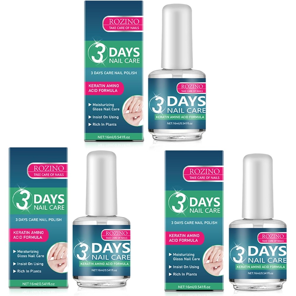 Rozino 3 Days Nail Care Keratin treatment oil front view pack of three bottles.