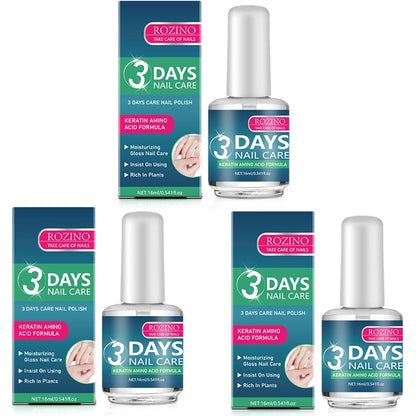 Rozino 3 Days Nail Care Keratin treatment oil front view pack of three bottles.