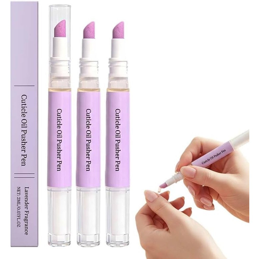 Goal Zone 2 in 1 cuticle oil pusher pen front view showing the ceramic tip and lavender oil reservoir.