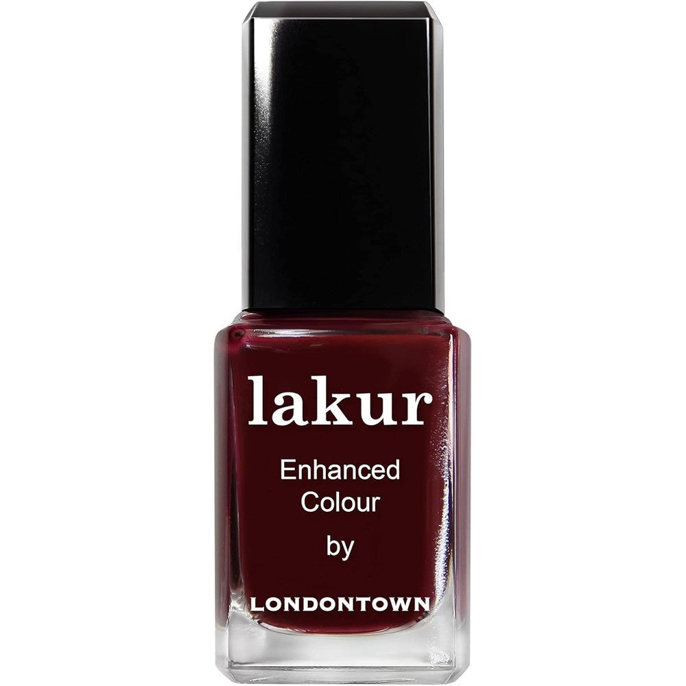 LONDONTOWN Lakur Elderberry nail polish bottle front view for non-toxic manicure