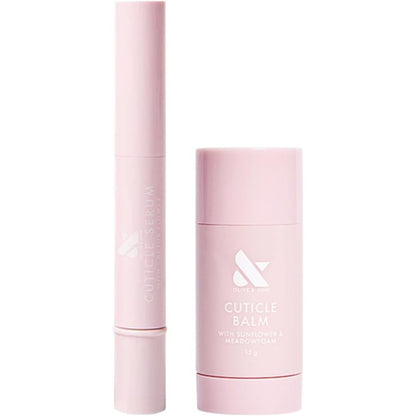 Olive And June Cuticle Hydration Set showing the mini serum pen and nourishing balm stick front view.