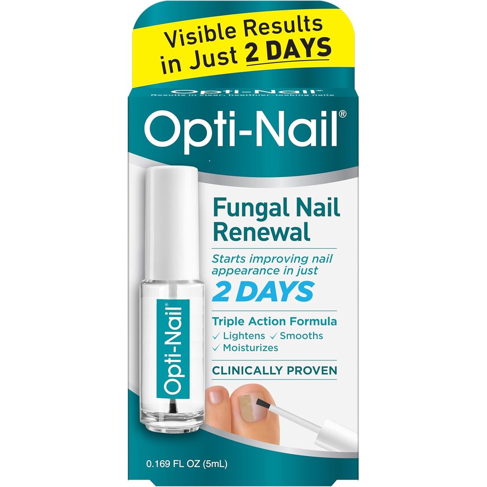 Opti-Nail Fungal Nail Repair bottle with brush applicator front view for nail renewal.