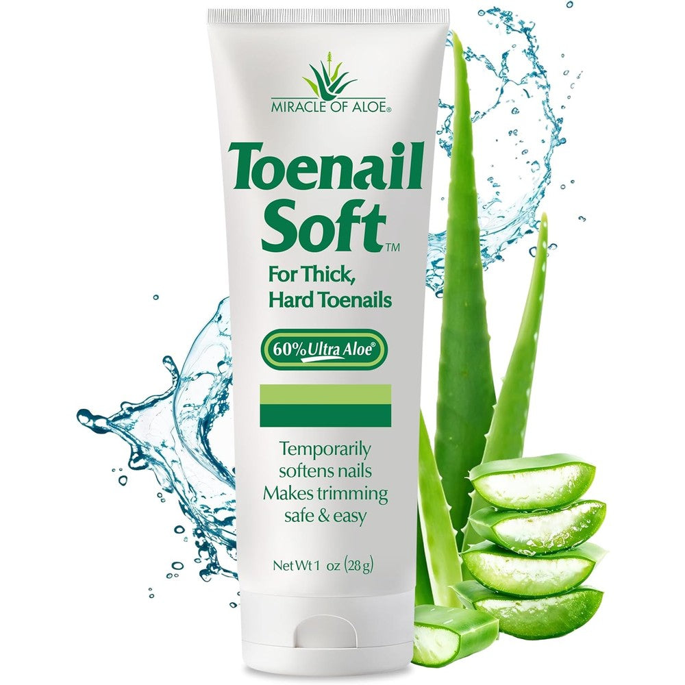 Miracle of Aloe Toenail Softener 1 Ounce tube front view for thick nail care.