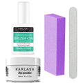 Karlash nail repair kit front view showing crystal clear adhesive bottle and dip powder
