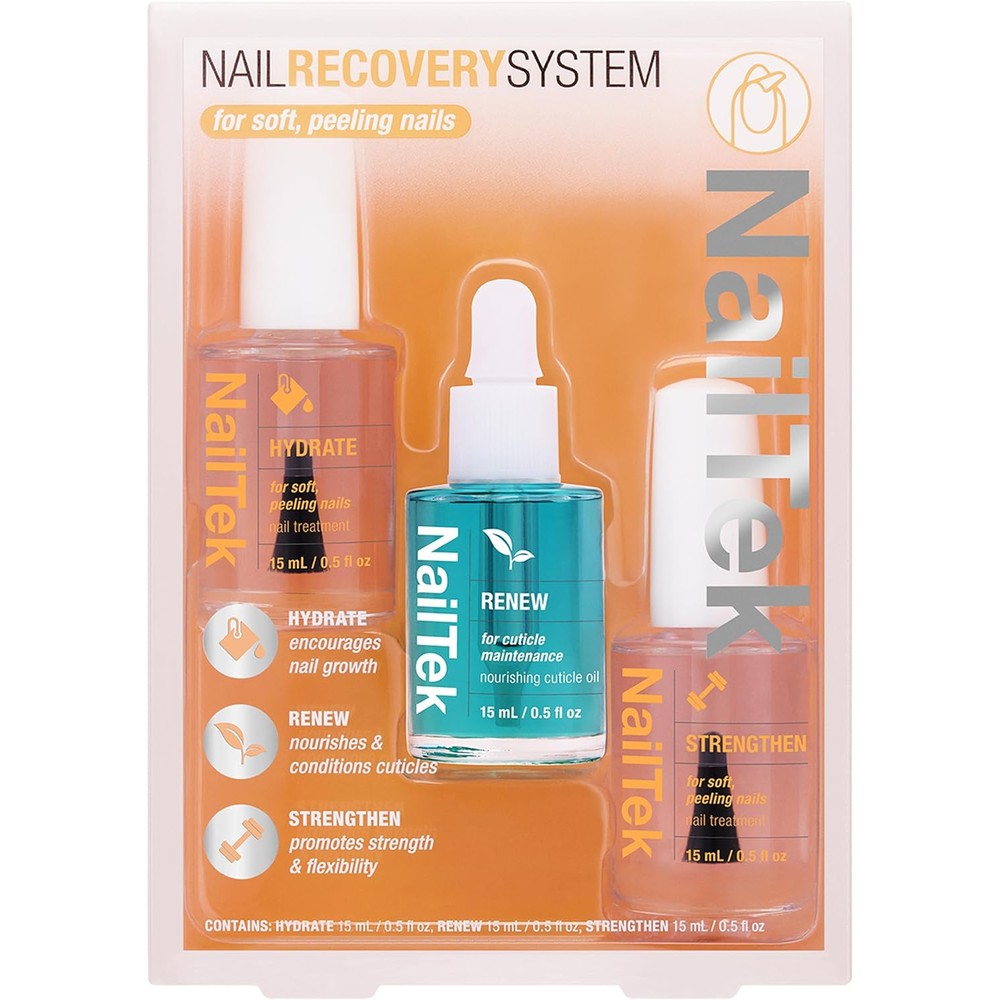 Nail Tek Recovery Kit three bottle packaging front view for damaged nail repair