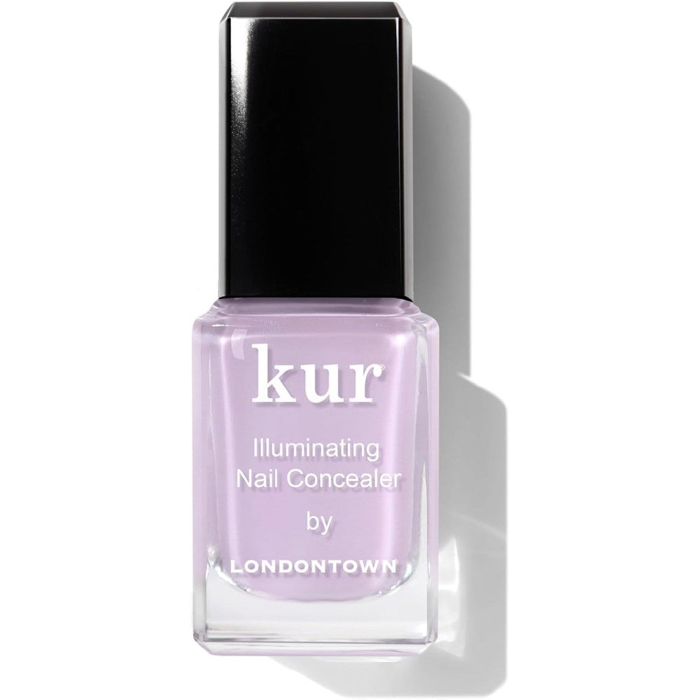 LONDONTOWN Illuminating Nail Concealer Lavender front view bottle showing sheer milky tint.