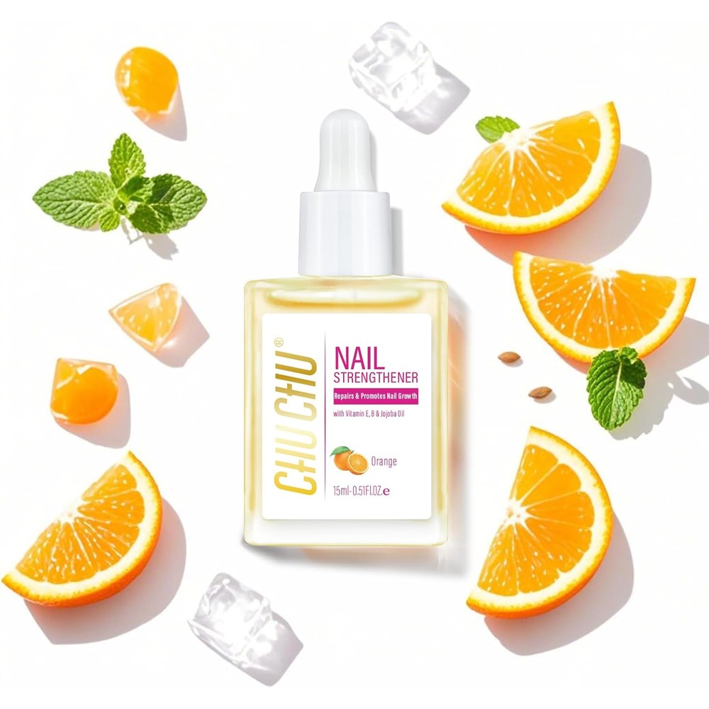 Chuchu orange scented nail cuticle oil bottle front view