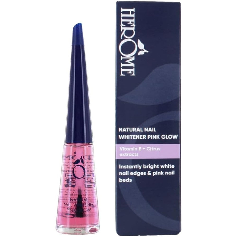 Herome Natural Nail Whitener Pink Glow front view bottle for yellow correction