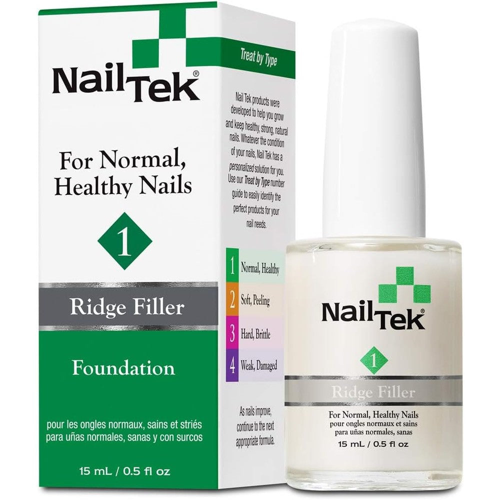 Nail Tek Foundation 1 ridge filling base coat front bottle view with clear packaging.