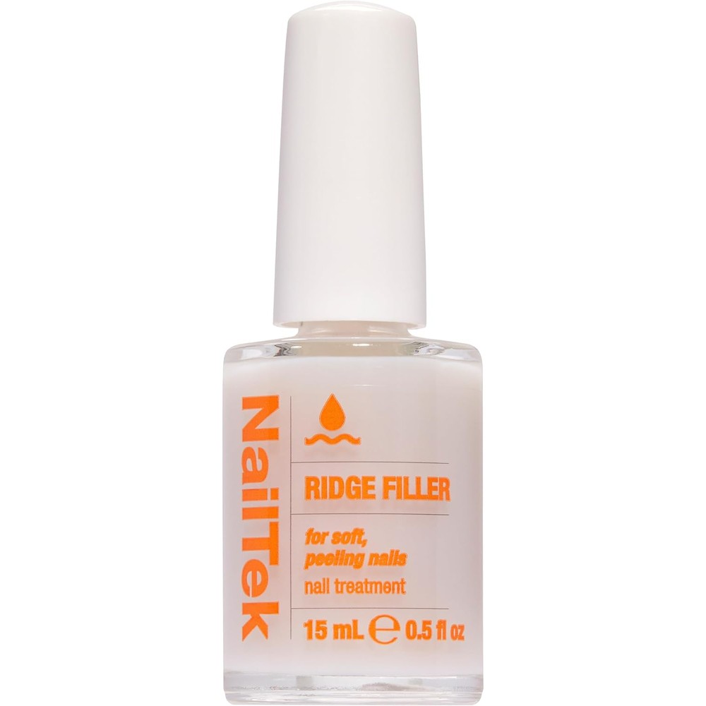 Nail Tek Ridge Filler Formula 2 front view bottle of clear base coat for peeling nails.