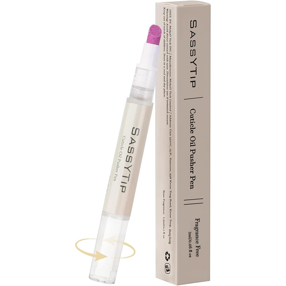 Sassytip ceramic cuticle pusher and oil pen front view